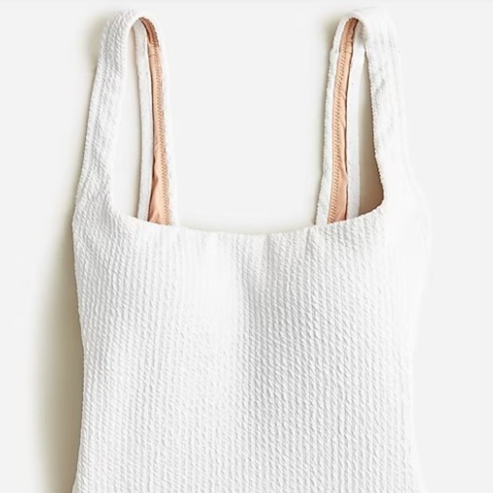 J. Crew Textured Square Neck One Piece Swimsuit White